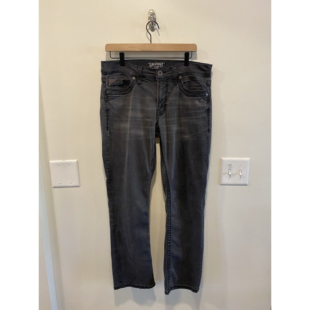 Salvage Supply Co Mens Buckle Mayhem Straight Black Salvage Jeans Size 32S